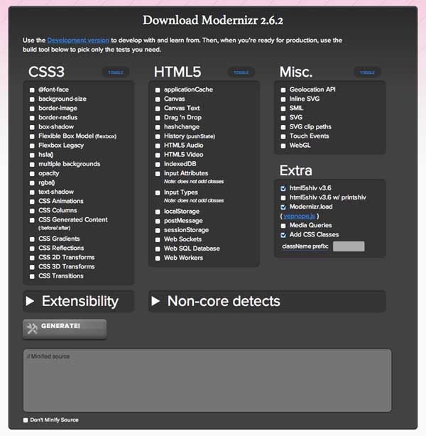 Создание пользовательской версии Modernizr